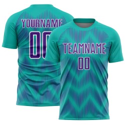 Maglia da calcio personalizzata con stampa a sublimazione Aqua Purple-White Line