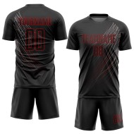 Maglia da calcio personalizzata nera e rossa con stampa sublimatica Maglia da calcio personalizzata nera e rossa con stampa sublimatica