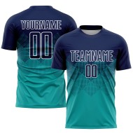 Maglia da calcio personalizzata con stampa a sublimazione Aqua Navy-White