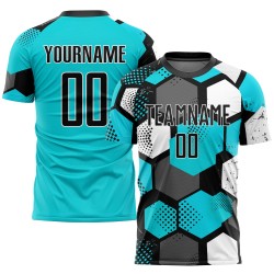 Maglia da calcio personalizzata Aqua Black-White Sublimation Uniform