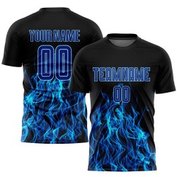 Maglia da calcio personalizzata con stampa sublimatica Flame Black Royal-Light Blue