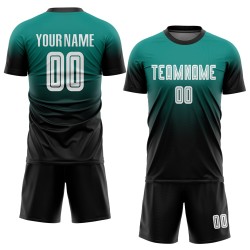 Maglia da calcio personalizzata Aqua White-Black Sublimation Fade Fashion Uniform