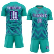 Maglia da calcio personalizzata con stampa a sublimazione Aqua Purple-White Line Maglia da calcio personalizzata con stampa a sublimazione Aqua Purple-White Line