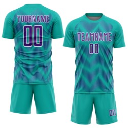 Maglia da calcio personalizzata con stampa a sublimazione Aqua Purple-White Line