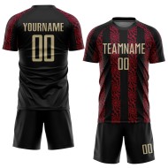 Maglia da calcio personalizzata con stampa sublimatica Vegas Gold-Red nera Maglia da calcio personalizzata con stampa sublimatica Vegas Gold-Red nera