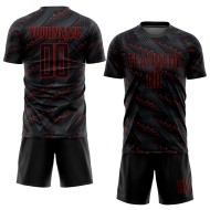 Maglia da calcio personalizzata nera e rossa con stampa a sublimazione Maglia da calcio personalizzata nera e rossa con stampa a sublimazione