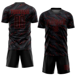 Maglia da calcio personalizzata nera e rossa con stampa a sublimazione