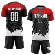 Maglia da calcio personalizzata con stampa sublimatica nera, bianca e rossa Maglia da calcio personalizzata con stampa sublimatica nera, bianca e rossa