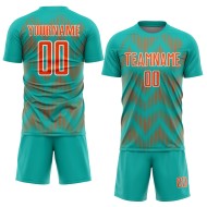 Maglia da calcio personalizzata con stampa a sublimazione Aqua Orange-White Line Maglia da calcio personalizzata con stampa a sublimazione Aqua Orange-White Line
