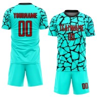 Maglia da calcio personalizzata con stampa a sublimazione rosso-nero Aqua Maglia da calcio personalizzata con stampa a sublimazione rosso-nero Aqua