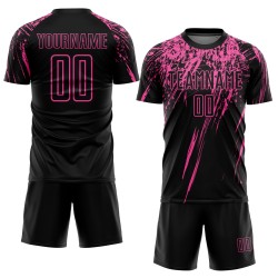 Maglia da calcio personalizzata nera e rosa con stampa sublimatica