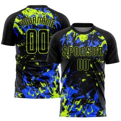 Maglia da calcio personalizzata con stampa sublimatica verde neon nera-reale