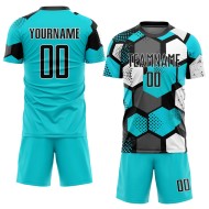 Maglia da calcio personalizzata Aqua Black-White Sublimation Uniform Maglia da calcio personalizzata Aqua Black-White Sublimation Uniform