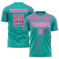 Maglia da calcio personalizzata con stampa a sublimazione rosa acquamarina-bianca