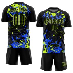 Maglia da calcio personalizzata con stampa sublimatica verde neon nera-reale