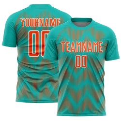 Maglia da calcio personalizzata con stampa a sublimazione Aqua Orange-White Line