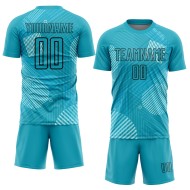 Maglia da calcio personalizzata con stampa a sublimazione Aqua Black Lines Maglia da calcio personalizzata con stampa a sublimazione Aqua Black Lines
