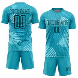 Maglia da calcio personalizzata con stampa a sublimazione Aqua Black Lines