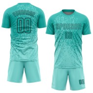 Maglia da calcio personalizzata Aqua Aqua-Black Sublimation Uniform Maglia da calcio personalizzata Aqua Aqua-Black Sublimation Uniform