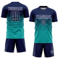 Maglia da calcio personalizzata con stampa a sublimazione Aqua Navy-White Maglia da calcio personalizzata con stampa a sublimazione Aqua Navy-White