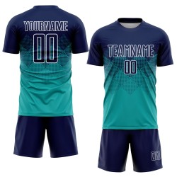 Maglia da calcio personalizzata con stampa a sublimazione Aqua Navy-White Maglia da calcio personalizzata con stampa a sublimazione Aqua Navy-White