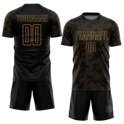 Maglia da calcio personalizzata con stampa sublimatica nera e oro antico Maglia da calcio personalizzata con stampa sublimatica nera e oro antico