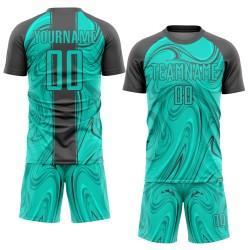 Maglia da calcio personalizzata Aqua Steel Gray Abstract Fluid Sublimation