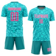 Maglia da calcio personalizzata con stampa a sublimazione rosa acquamarina-bianca Maglia da calcio personalizzata con stampa a sublimazione rosa acquamarina-bianca