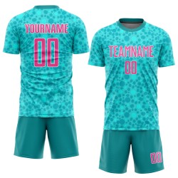 Maglia da calcio personalizzata con stampa a sublimazione rosa acquamarina-bianca