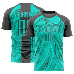 Maglia da calcio personalizzata Aqua Steel Gray Abstract Fluid Sublimation