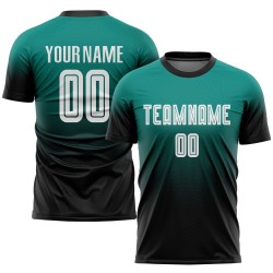 Maglia da calcio personalizzata Aqua White-Black Sublimation Fade Fashion Uniform